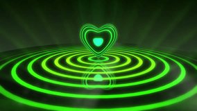 Glowing Heart with Colorful Illuminated Rings & Stripes of Light Beautiful Party Dance Theme or VJ Loop Video Motion Background Seamless Looping Video Backdrop Green