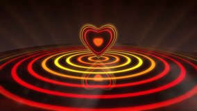 Glowing Heart with Colorful Illuminated Rings & Stripes of Light Beautiful Party Dance Theme or VJ Loop Video Motion Background Seamless Looping Video Backdrop Red Orange Yellow Golden