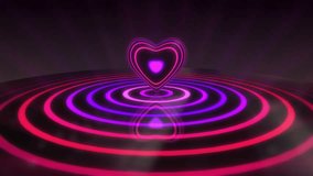 Glowing Heart with Colorful Illuminated Rings & Stripes of Light Beautiful Party Dance Theme or VJ Loop Video Motion Background Seamless Looping Video Backdrop Pink Magenta Purple Violet