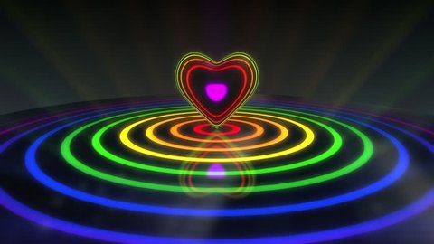 Glowing Heart with Colorful Illuminated Rings & Stripes of Light Beautiful Party Dance Theme or VJ Loop Video Motion Background Seamless Looping Video Backdrop Rainbow Colors Light Spectrum