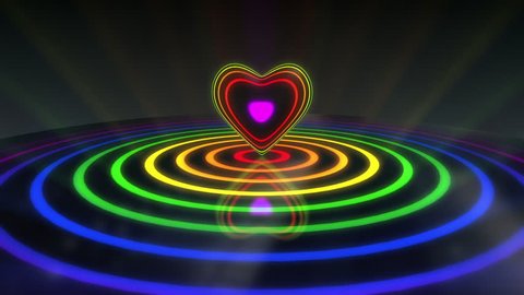 Glowing Heart with Colorful Illuminated Rings & Stripes of Light Beautiful Party Dance Theme or VJ Loop Video Motion Background Seamless Looping Video Backdrop Multicolored