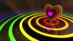Shiny Funky Colorful Heart With Glowing Stripes and Rings Flashing Colors and Strobe Light | Seamless Looping Video Backdrop Motion Background VJ Loop Color Changing Shifting Hues Multicolored