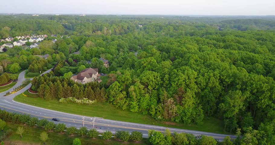 maryland country houses aerial view panorama landscape at sunset