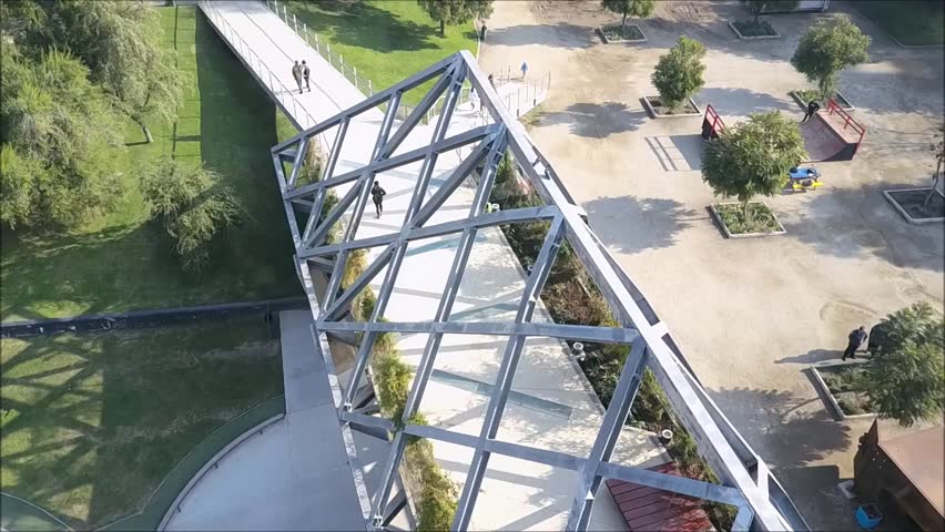 Aerial view of a steel bridge at a Park in Santiago, Chile