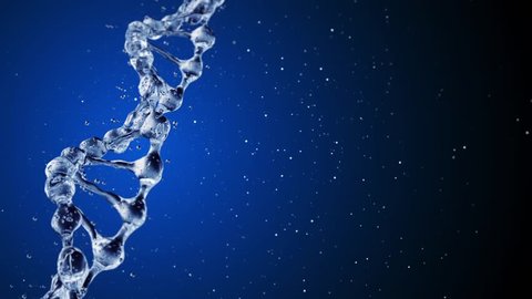 DNA molecule in water 3d illustration over blue background. HD