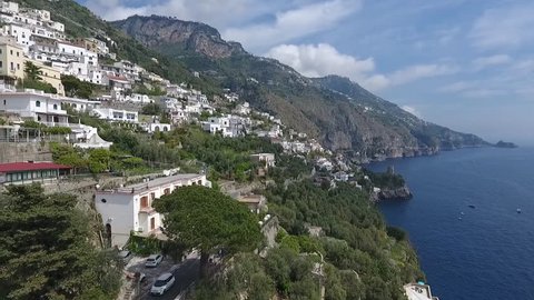 Drone flight over the astonishing Amalfi coast in South Italy