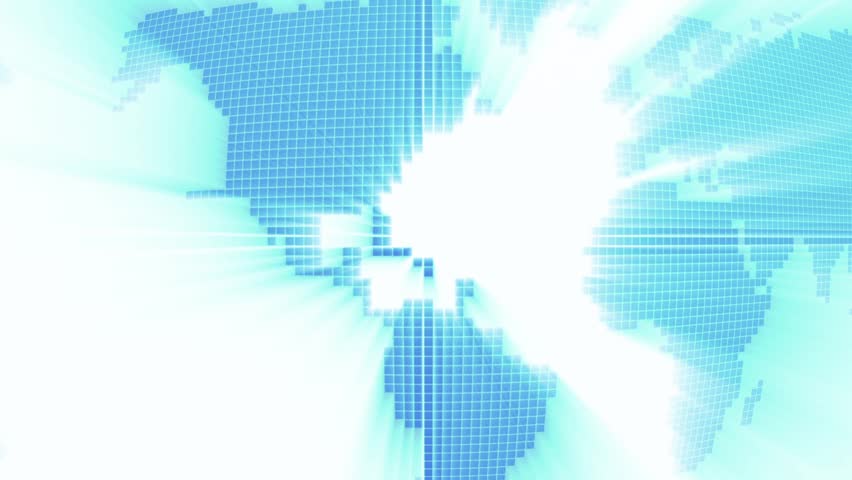 Digital blue geography map with lights, 3d video