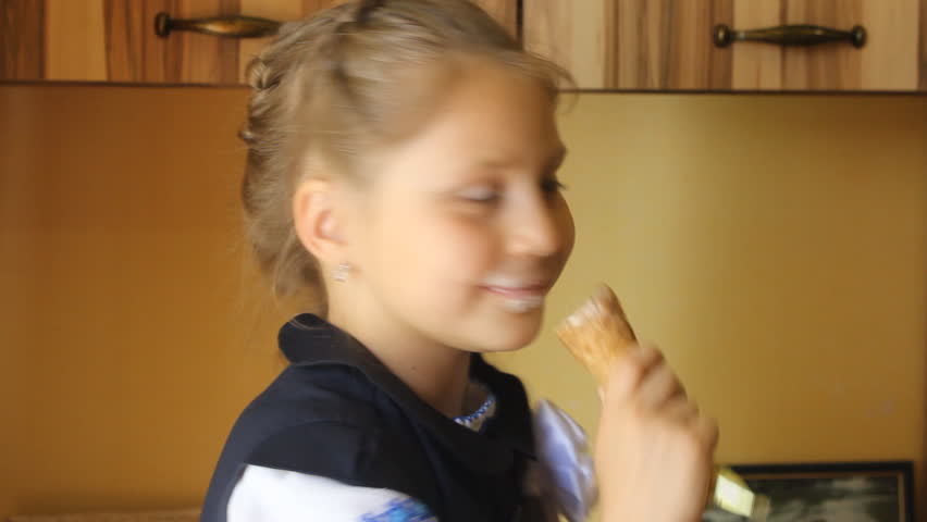 Little Girl Eating Ice Cream. Stock Footage Video (100