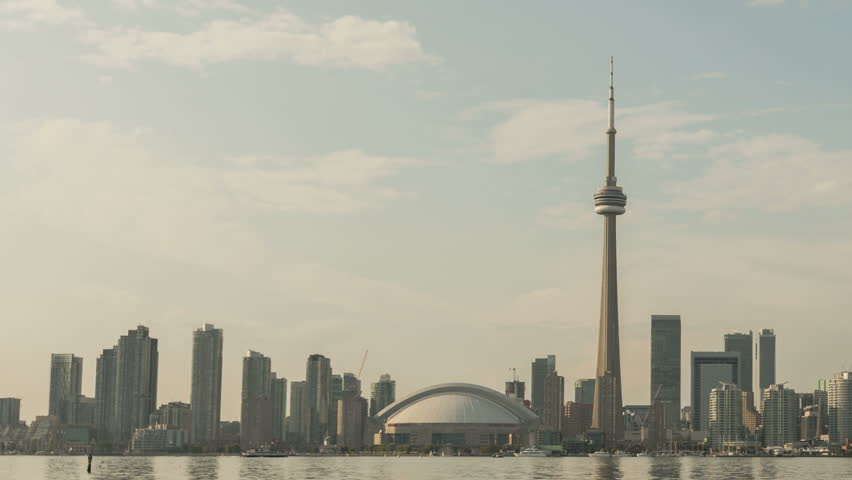 TORONTO, CANADA, AUG 15, 2012: Time lapse Toronto Skyline and CN Tower with