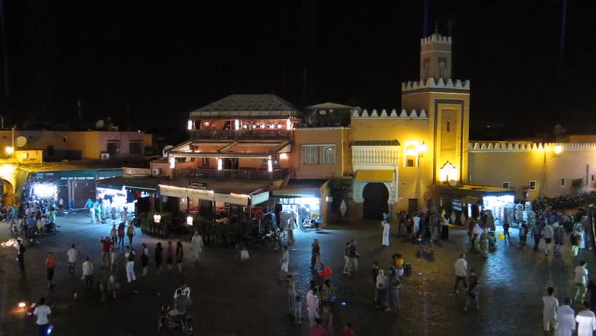 MARRAKECH, MOROCCO - CIRCA 2012: Jemaa el-Fnaa mosque at night during Ramadan