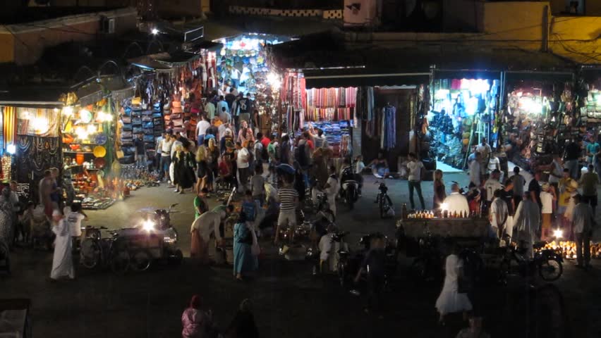 Jemaa el-Fnaa street market at night during Ramadan circa July 2012 in