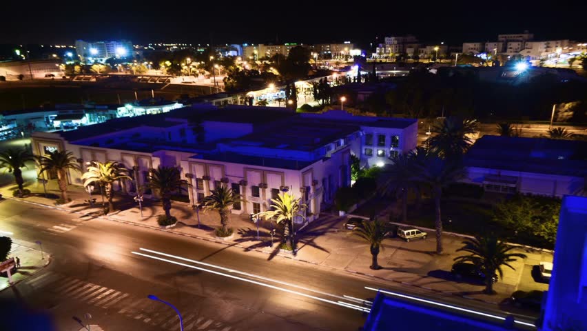 AGADIR, MOROCCO - CIRCA 2012: Time lapse of Agadir city centre at night circa
