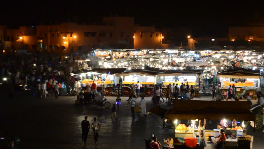 MARRAKECH, MOROCCO - CIRCA 2012: Jemaa el-Fnaa sqare at night during Ramadan