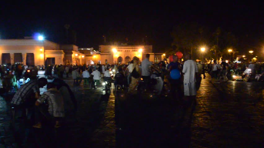 MARRAKECH, MOROCCO - CIRCA 2012: Jemaa el-Fnaa sqare at night during Ramadan