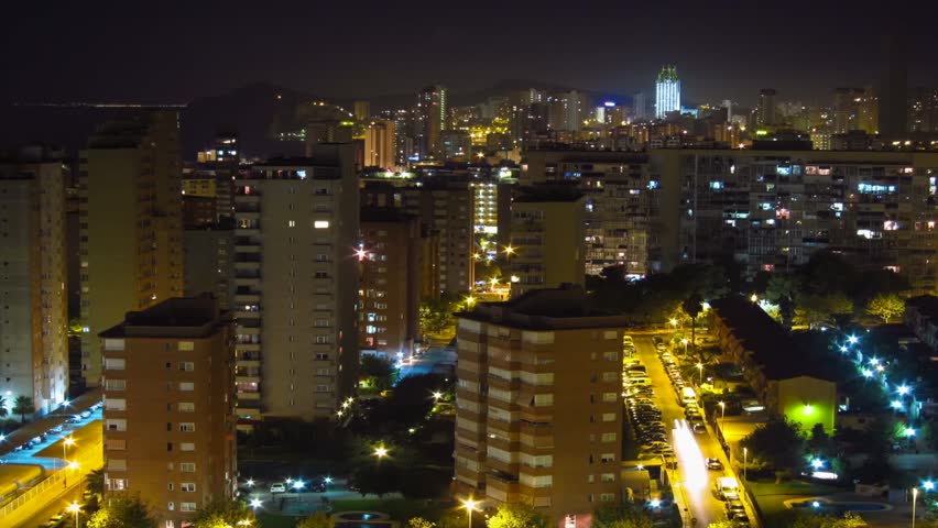 BENIDORM, SPAIN - CIRCA 2012: Time lapse of Benidorm skyscrapers exterior at
