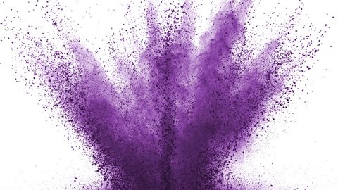 Purple powder exploding on white background in super slow motion, shot with Phantom Flex 4K