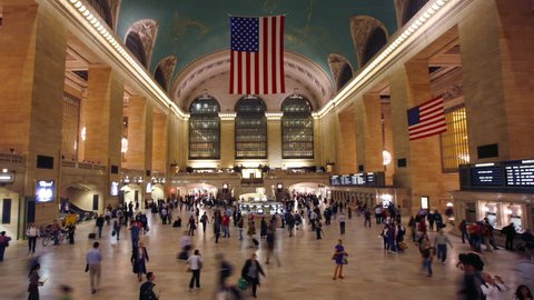Circa-2007, 4K time lapse shot of Grand Central Station in New York City, NY