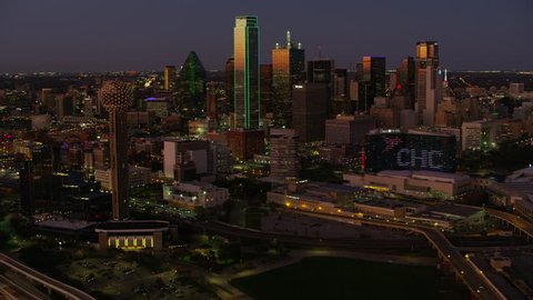 Dallas, Texas circa-2017, Aerial view of Dallas, Texas at dusk