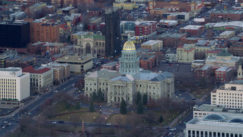 Denver, Colorado circa-2017, Aerial view of Colorado State Capitol Building and City of Denver