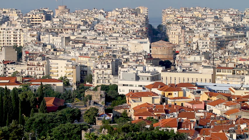Rare Aerial view of Thessaloniki, detail with Rotonda and White Tower, Greece