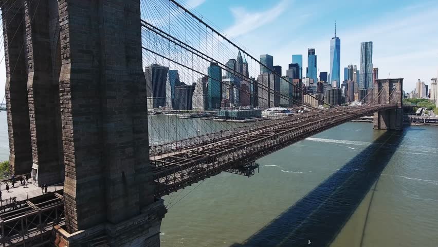 Brooklyn Bridge in NY. Financial District. Manhattan / Epic and Cinematic Aerial / Drone Shot / New York / 05.05.2017