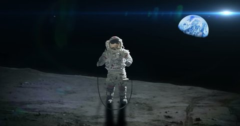 astronaut jumping on moon