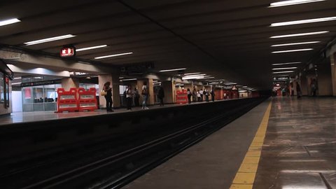 7 June 2017 Subway in Mexico City time lapse. Orange train arriving to the station. mexican transportation.