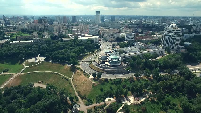 Breathtaking view on the city centre of Kiev, the capital of Ukraine, aerial
