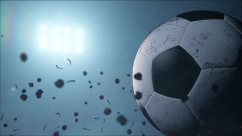 Soccer ball realistic rotation with stadium light behind in slow motion Stock Video