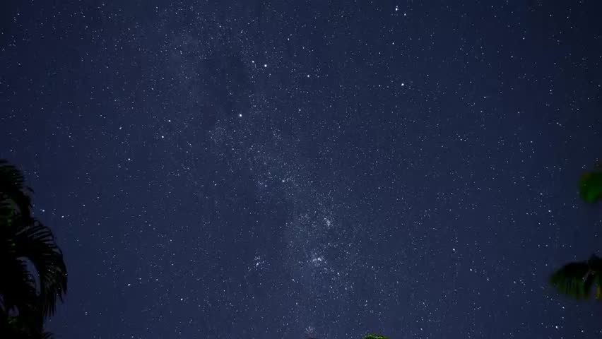 Starry night sky with meteor shower Milky Way moving in time lapse ...