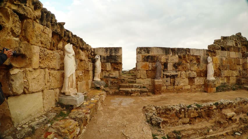 Salamis is an Ancient Greek City-State on the East Coast of Cyprus, at the Mouth of the River Pedieos, North of Modern Famagusta. Antique Ruins Near Mediterranean Sea. There Are Baths, Public
