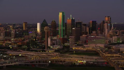 Dallas, Texas circa-2017, Aerial view of Dallas, Texas at dusk