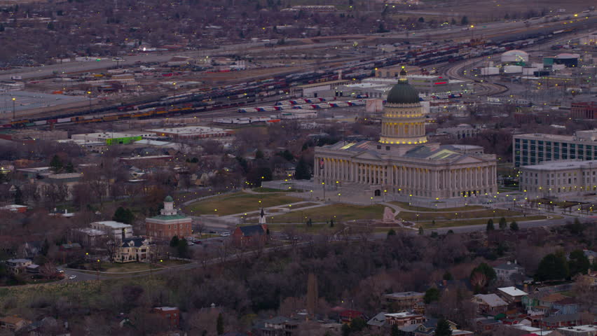 Salt Lake City, Utah circa-2017, Aerial shot of Utah State Capitol Building