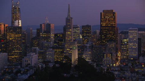 San Francisco, California circa-2017, Aerial view of city and Coit Tower