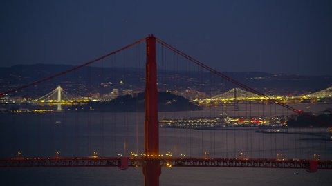 San Francisco, California circa-2017, Aerial view of Golden Gate bridge at dusk