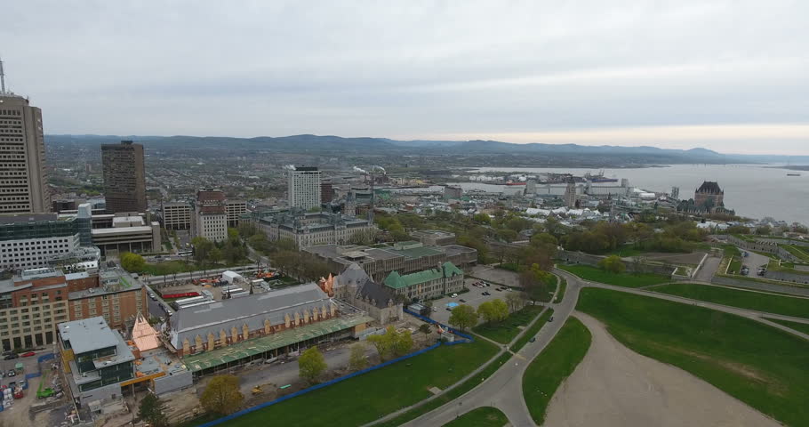 Cloudy Aerial View of Quebec City Downtown