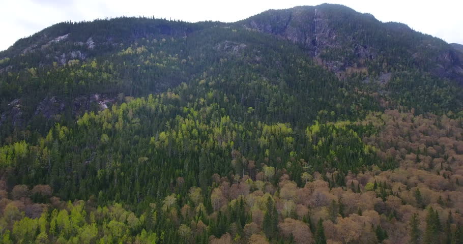 Astonishing Aerial View of The Hautes-Gorges-de-la-Rivière-Malbaie National Park, a provincial park in the Charlevoix region of Quebec, Canada.