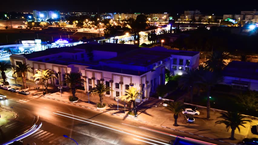 AGADIR, MOROCCO - CIRCA 2012: Time lapse of Agadir city centre at night circa