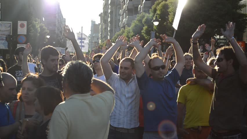 LEON, SPAIN - CIRCA 2011: People take a part in a demonstration in solidarity
