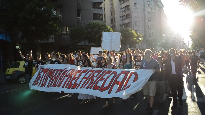 LEON, SPAIN - CIRCA 2011: People take a part in a demonstration in solidarity
