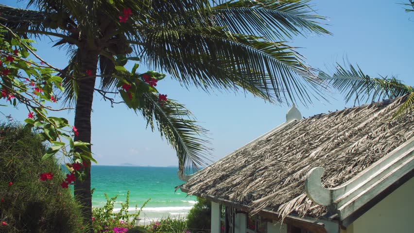 beautiful views of the coast. sea and palm tree and the Asian house in Vietnam
