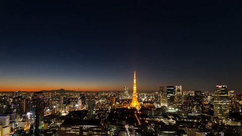 Sun set over the city of tokyo