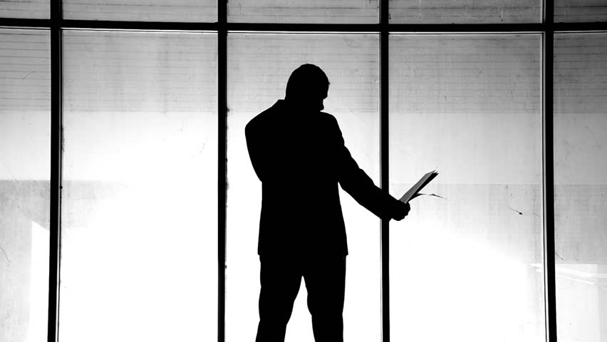 Silhouette businessman throw documents with gladness