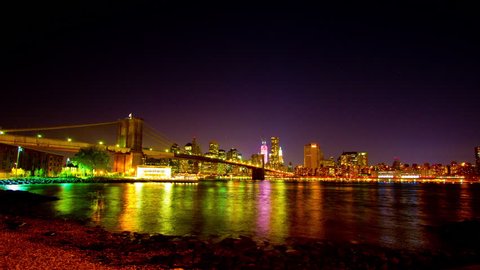 A time-lapse of the New York City skyline at night from DUMBO