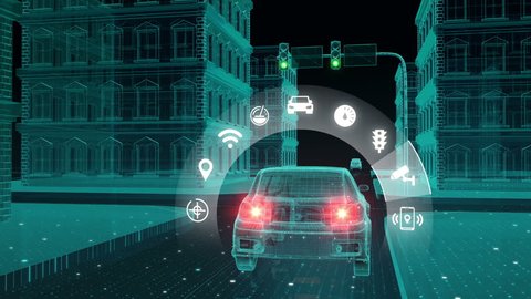 IoT car connect traffic information control system, select application, Internet of things concept.