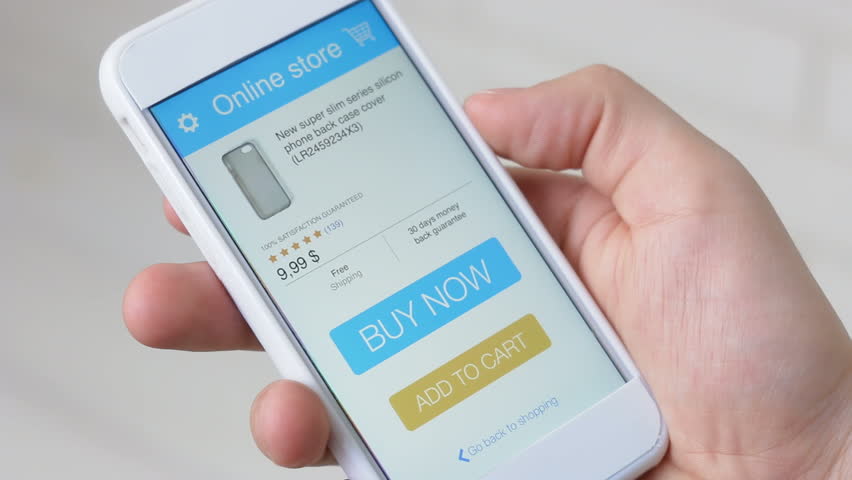 Paying for smartphone case in online store application using mobile phone