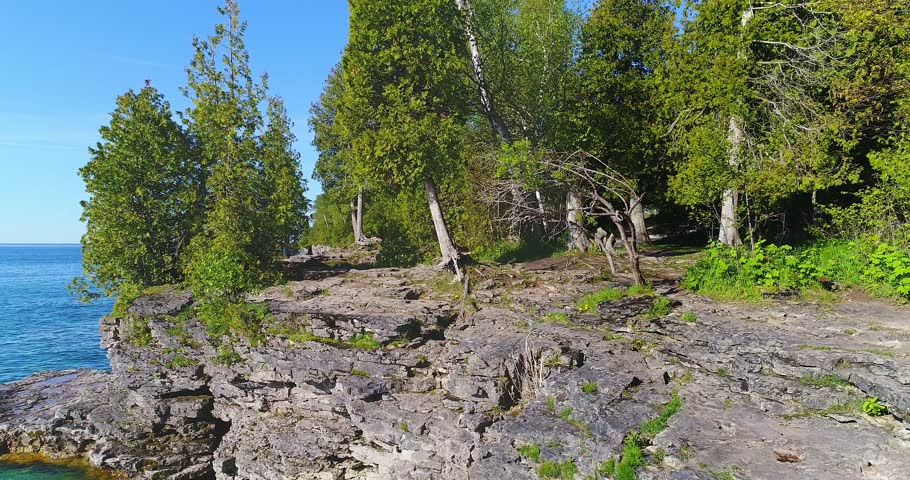Lake Michigan’s scenic rocky shores, Cave Point in Door County, Wisconsin.
