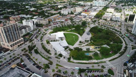 HOLLYWOOD, FL,USA - JUNE , 2017: Aerial drone footage of the development site of Young Circle Commons which is a mixed commercial and residential site