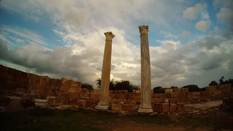 Salamis is an Ancient Greek City-State on the East Coast of Cyprus, at the Mouth of the River Pedieos, North of Modern Famagusta. Antique Ruins Near Mediterranean Sea. There Are Baths, Public