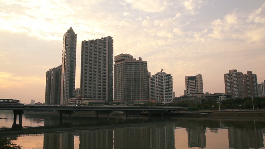 Time lapse of Guangzhou Pearl River Scene at Sunset